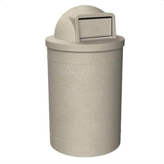 55 Gallon Circle 100% Recycled Plastic Heavy Duty Outdoor Trash Can with Push Open Dome Lid and Internal Liner - Beige Granite
