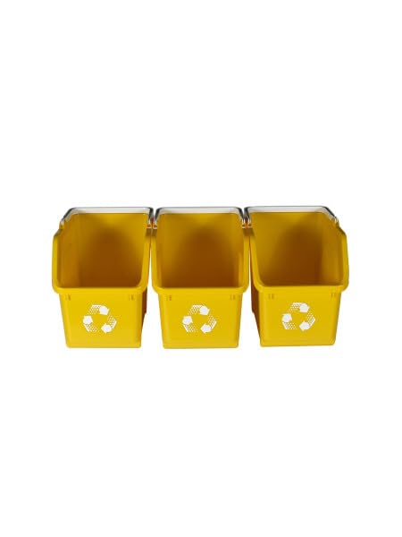 Multi Recycling Bin System with Three Stacking 6 Gallon Bins with Carrying Handles, Stackable and Compact for Offices, Homes, Garages, Businesses - (Yellow, 3 Pack)