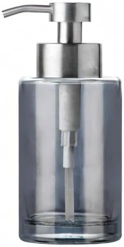 Enra Thick Glass Soap Dispenser with Stainless Steel Pump, 12oz Bathroom & Kitchen (Silver)