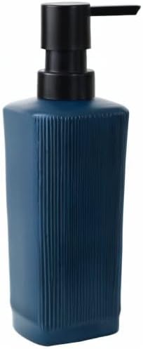 12 oz Glass Soap Dispenser with Vertical Stripe with Black Plastic Rustproof Pump, Small Refillable Soap Dispenser for Kitchen and Bathroom (Dark Blue)
