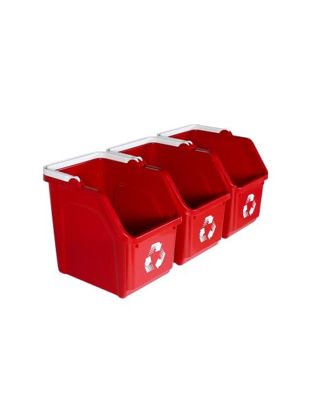6 Gallon Stackable Recycling Bins for Homes, Garages, Offices Made of 100% Recycled Plastic - (Red, 12 Pack)