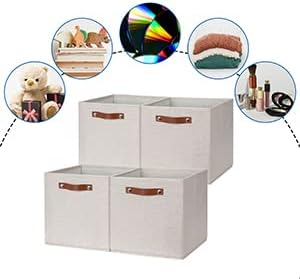 DULLEMELO 12inch Cube Storage Baskets for Shelves Closet Storage,Sturdy Home Organization Bins for Gifts Empty,Foldable Fabric Storage Cubes Baskets for Nursery Toys Clothes Storage(Beige-4 Pack)