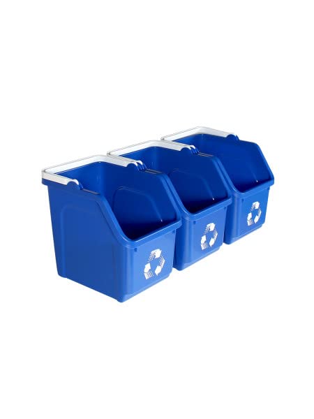 6 Gallon Stackable Recycling Bins for Homes, Garages, Offices Made of 100% Recycled Plastic - (Blue, 6 Pack)