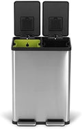 SIMPLI-MAGIC 60 Liter / 16 Gallon Rectangular Hands-Free Dual Compartment Recycling Kitchen Step Trash Can with Soft-Close Lid, Brushed Stainless Steel