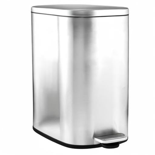 AthLike Trash Can, Stainless Steel Kitchen Garbage Can, Step Waste Bin with Hinged Lid and Removable Inner Bucket, Soft-Close, Dustbin for Bathroom Bedroom Living Room Home (Silver, 8 Gal)