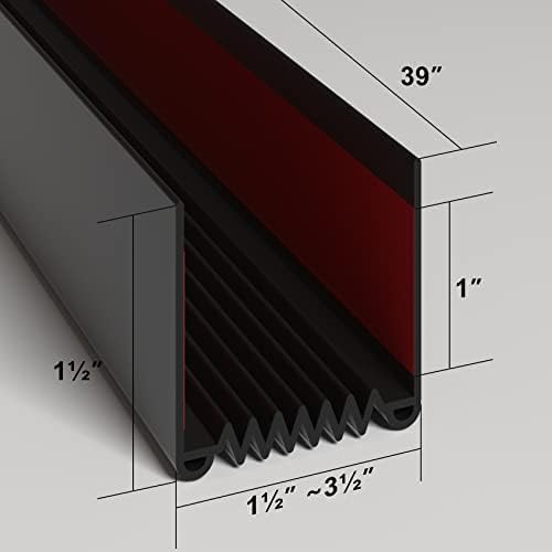 Door Draft Stopper, 39” Length Cuttable Weather Stripping Door Seal, Strong Adhesive Door Sweep for Exterior and Interior Doors (1, Black)