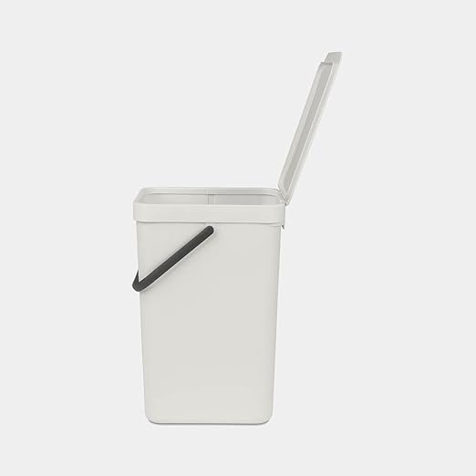 Brabantia Sort & Go Kitchen Recycling Can (4.2 Gal/Light Gray) Stackable Waste Organiser with Handle & Removable Lid, Easy Clean, Fixtures Included for Wall/Cupboard Mounting