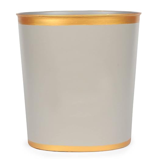 Jaye's Studio Mattie Oval Waste Basket for Bathroom Decorative, Gold Trim & Finish, Hand-Painted, Handcrafted Metal Wastebasket, Garbage Bin & Trash Bin for Bedroom, Office, 12" x 10" x 8" (Taupe)
