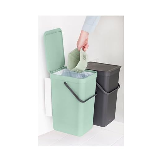 Brabantia Sort & Go Built-in Cupboard Recycling Cans (2 x 4.2 Gal/Dark Gray & Jade Green) Double Door Mounted Trash Organisers with Handles & Removable Lids