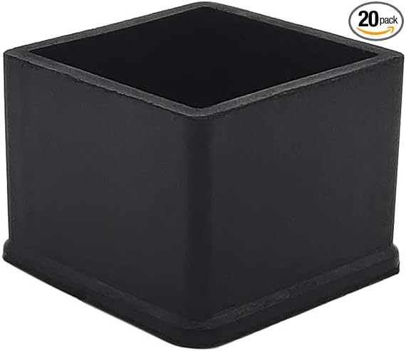 Flyshop Non-Slip Thick Rubber Leg Tips Floor Protectors Square Chair Leg Caps 20pcs, Black, 35 mm x 35 mm, 1-3/8" x 1-3/8"