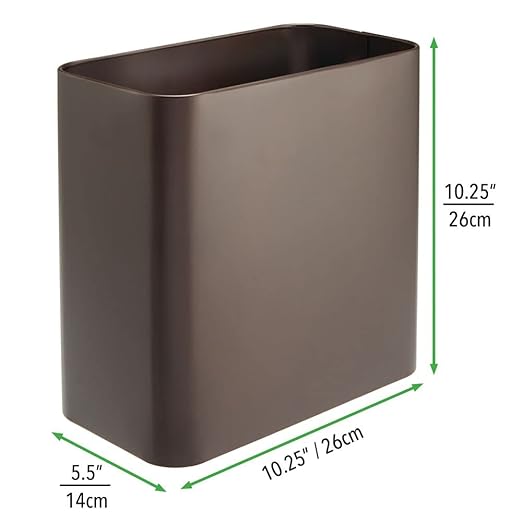 mDesign Small Metal 2.4 Gallon/9 Liter Trash Can Wastebasket Garbage Bin for Bathroom, Slim Rubbish Waste Bin Trashcans for Master/Guest Bath, Mirri Collection, Bronze