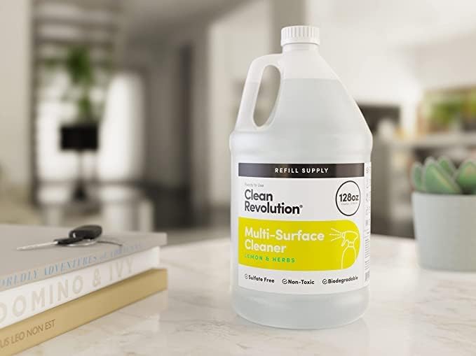 Clean Revolution Multi-Surface Cleaner Refill Supply | Non-Toxic, Eco-Friendly & Plant-Based | Ready To Use | Lemon & Herbs | 128 Fl Oz, 4 Pack, 512 Total Fl Oz