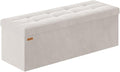 Folding Storage Ottoman, Velvet Storage Bench, Footrest, Removable Divider, for Living Room, Bedroom, 15 x 43 x 15 Inches, 660 lb Load Capacity, Cream White UASND02W