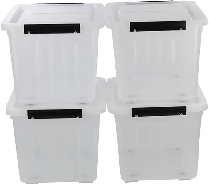30 L Clear Plastic Storage Box with Wheels, 4-Pack Clear Plastic Storage Latch Bin