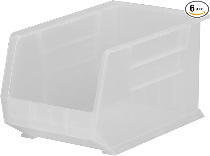 Akro-Mils 30260 AkroBins Plastic Storage Bins, Space-Saving Stackable Bins for Garage, Pantry, Craft Organization, 18" x 11" x 10", Clear, 6-Pack
