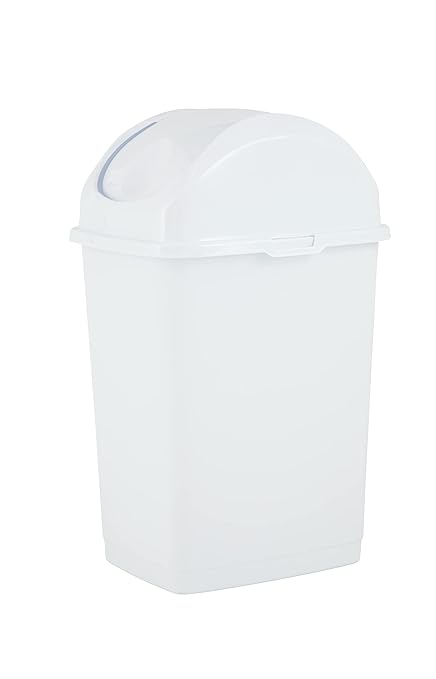 Superio Kitchen Trash Can with Swing Top Lid 9 Gallon Slim Waste Bin 37 Qt Sturdy Plastic Garbage Can Medium Recycling Bin for Office, Bathroom, Under Counter, Dorm, Bedroom (White-2 Pack)