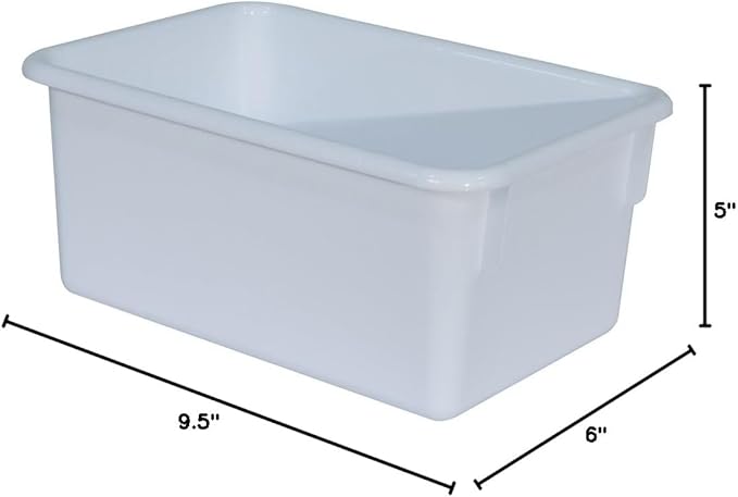 Wood Designs Cubby Storage Bin, Heavy Duty Plastic Containers for Kids White Cubby Tray Set of 12