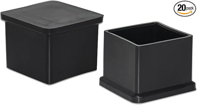 Flyshop Flexible Anti-Scratch PVC Patio Chair Table Leg Caps Tips Floor Protectors Square Furniture Covers, 20pcs, Black, 35 mm x 35 mm, 1-3/8" x 1-3/8"