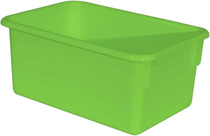 Wood Designs Cubby Storage Bin, Heavy Duty Plastic Containers for Kids Lime Green Cubby Tray Set of 12