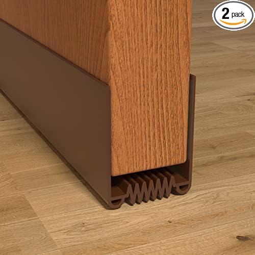Door Draft Stopper, 39” Length Cuttable Weather Stripping Door Seal, Strong Adhesive Door Sweep for Exterior and Interior Doors (2, Brown)