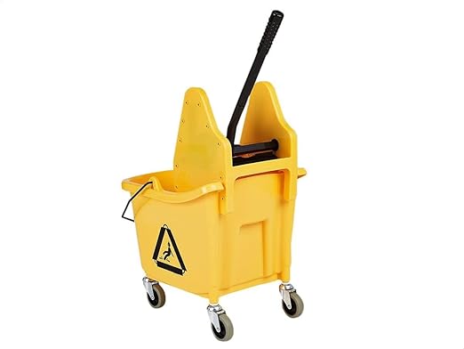 Amazon Basics Rectangular Floor Cleaning Mop Bucket with Sturdy Down Press Wringer Combo, 35-Quart, Yellow (Previously AmazonCommercial brand)