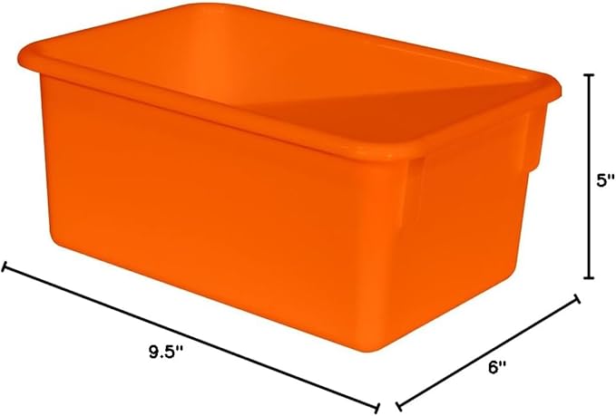 Wood Designs Cubby Storage Bin, Heavy Duty Plastic Containers for Kids Orange Cubby Tray Set of 12