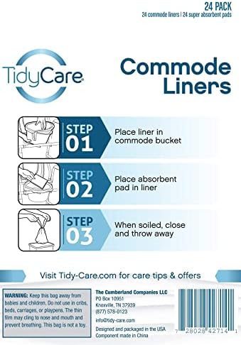 Disposable Bedside Commode Liners and Pads for Portable Toilet Chair Seat Bucket and Bedpan | Combo Pack of 24 Waste Bags and 24 Absorbent Pads | Universal Fit