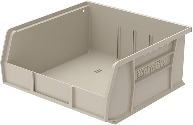 Akro-Mils 30235 AkroBins Plastic Storage Bins, Space-Saving Stackable Bins for Garage, Pantry, Craft Organization, 11" x 11" x 5", Stone, 6-Pack