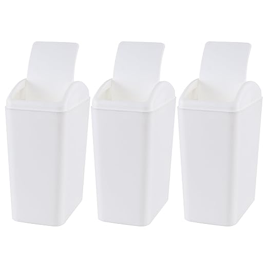 4.5 Gallon Plastic Swing Top Garbage Can, Swing Lid Trash Bins, White, 3-Pack