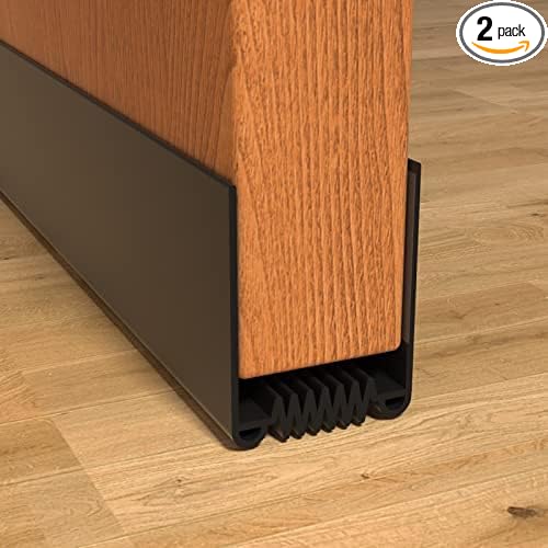 Door Draft Stopper, 39” Length Cuttable Weather Stripping Door Seal, Strong Adhesive Door Sweep for Exterior and Interior Doors (2, Black)