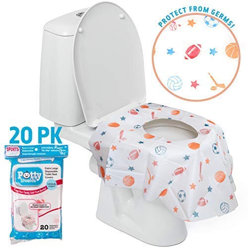 Toilet Seat Covers Disposable (20 Pack, Sports) - XL Waterproof Toilet Cover for Toddlers, Kids & Adults - Portable & Individually Wrapped for Travel, Potty Training & Public Restrooms