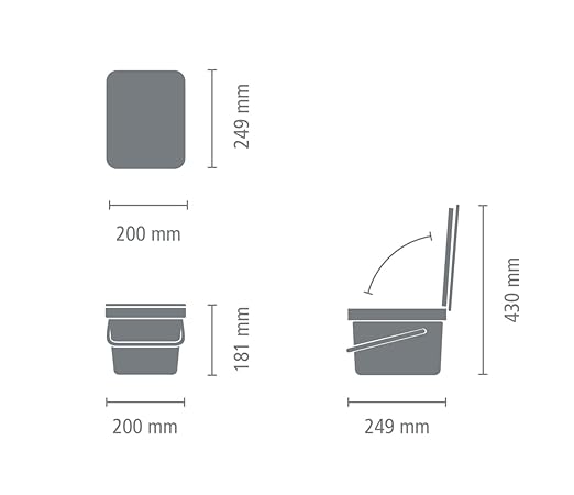 Brabantia Sort & Go Food Trash Can (1.6 Gal/Light Gray) Small Countertop Kitchen Compost Caddy with Handle & Removable Lid, Easy Clean, Fixtures Included for Wall/Cupboard Mounting