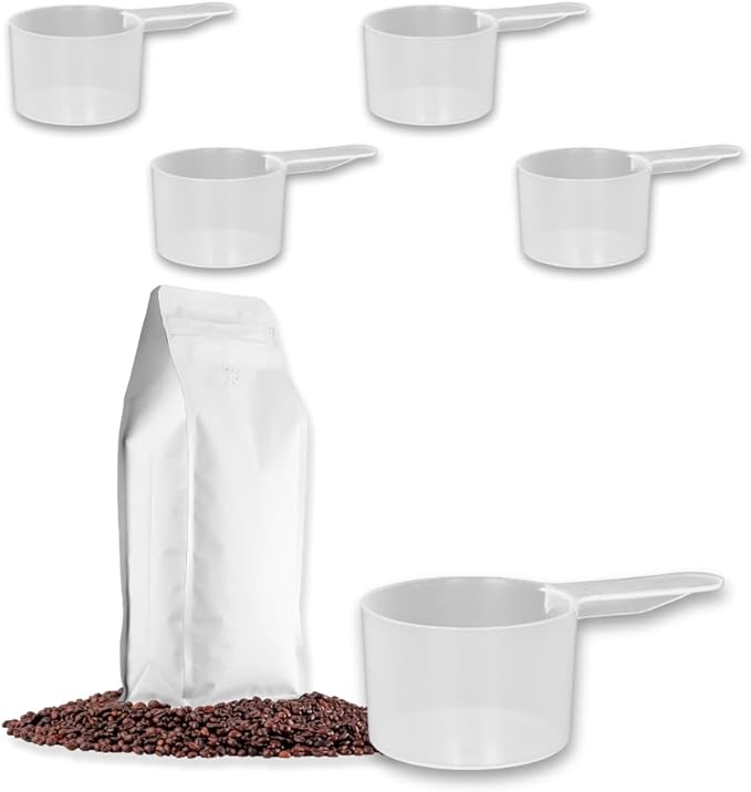 4 Pack – 2 Tablespoon Plastic Measuring Scoop – 1/8 cup / 29.6cc / 29.6 ml / 1 oz. – for Protein, Powders, Coffee, Milk Powder, Laundry Soap