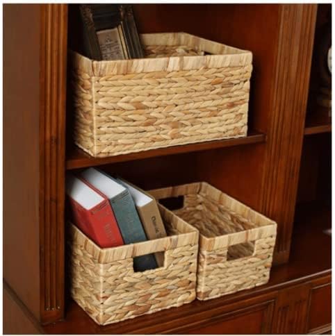 Water Hyacinth Wicker Baskets for Organizing, Rectangular Wicker Baskets with Built-in Handles,3-Pack