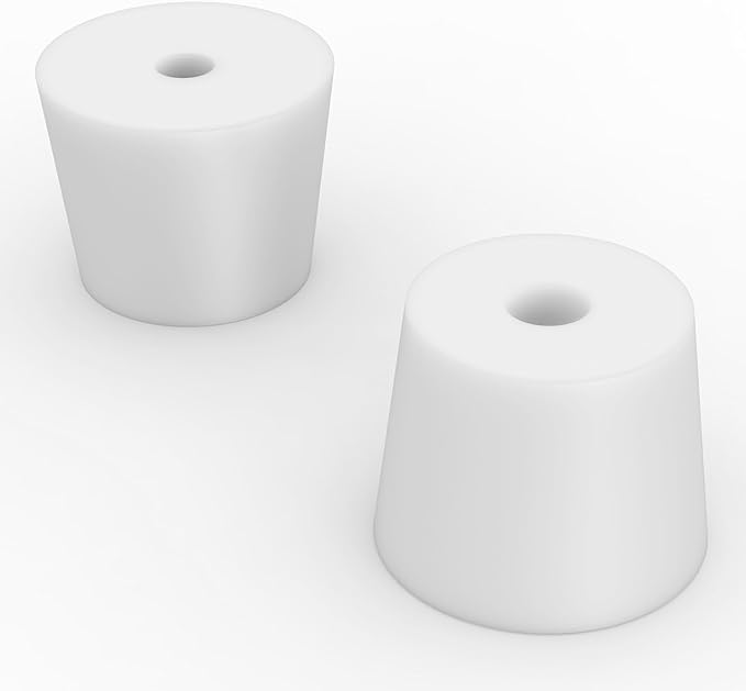 Labasics 5-Pack 8# Single-Hole Silicone Stoppers, White Tapered Lab Seal Stoppers with 0.31" Hole, Durable and Reusable Silicone Plugs for Laboratory Glassware, Airtight Sealing, and Experiments