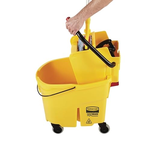 Rubbermaid Commercial Products WaveBrake 35 Qt. Side-Press Mop Bucket and Wringer Combo on Wheels Yellow for Professional/Industrial/Business Heavy-Duty Floor Cleaning/Mopping
