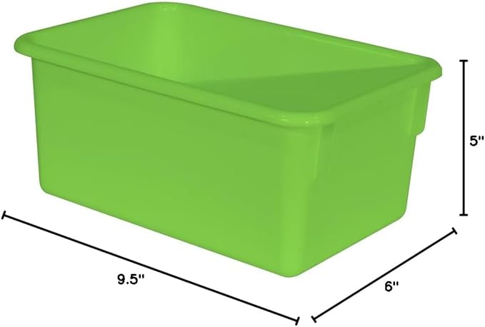 Wood Designs Cubby Storage Bin, Heavy Duty Plastic Containers for Kids Lime Green Cubby Tray Set of 12