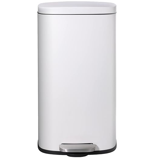 AthLike Trash Can, Stainless Steel Kitchen Garbage Can, Step Waste Bin with Hinged Lid and Removable Inner Bucket, Soft-Close, Dustbin for Bathroom Bedroom Living Room Home (White, 13.2 Gal)