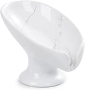 Soap Dish, Self Draining Bar Soap Holder for Bathroom Sink, Leaf Shaped Drainage Ceramic Marble Porcelain Decorative Soap Dish, No Suction Cup, ANTIS'S HOME
