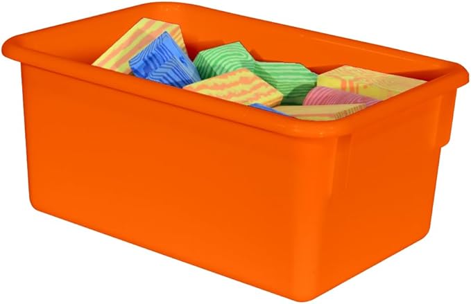 Wood Designs Cubby Storage Bin, Heavy Duty Plastic Containers for Kids Orange Cubby Tray Set of 12