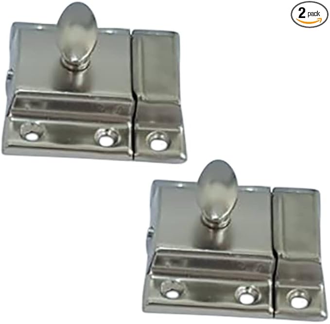 QCAA Oval Turn Cabinet Latch, for Cupboard & Other Furniture, Large, Satin Nickel, 2 Pack, Made in Taiwan