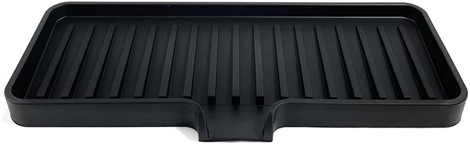 Happitasa Silicone Soap Dish Tray and Sponge Holder with Drain Chute | Bathroom and Kitchen Sink Organizer Caddy (Black, 9"x3.5", 5.6 Ounces)
