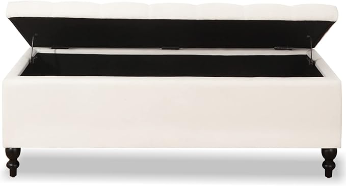 Living&Giving Storage Ottoman 50.2 Inches Upholstered Fabric Storage Ottoman Bench，Button Tufted Ottoman with Storage for Living Room，Bedroom End of Bed Bench Withstands 304lbs (Ivory-TP)