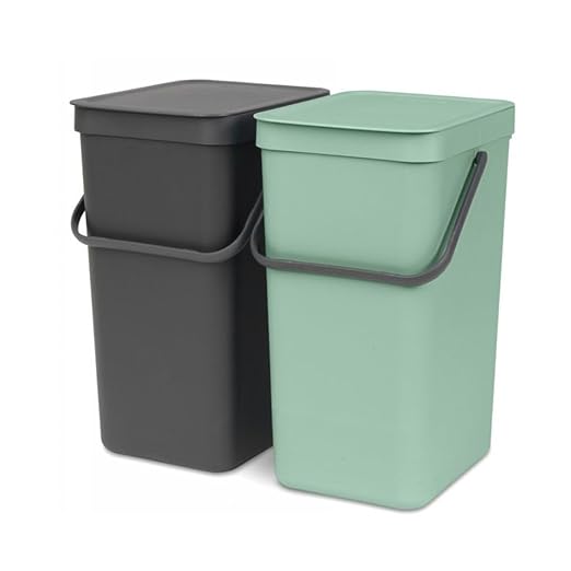 Brabantia Sort & Go Built-in Cupboard Recycling Cans (2 x 4.2 Gal/Dark Gray & Jade Green) Double Door Mounted Trash Organisers with Handles & Removable Lids