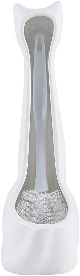 Allure Home Creation White Cat 2-Piece Toilet Brush Holder and Brush Set