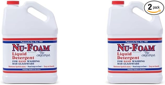 Nu-Foam Liquid Detergent for Bar Glassware - Original Streak-Free Solution - Hand Washing Bar, Tavern, Brewery Supplies - Concentrated - 1 Gallon, 2 Pack (2, 256, Fl Oz)