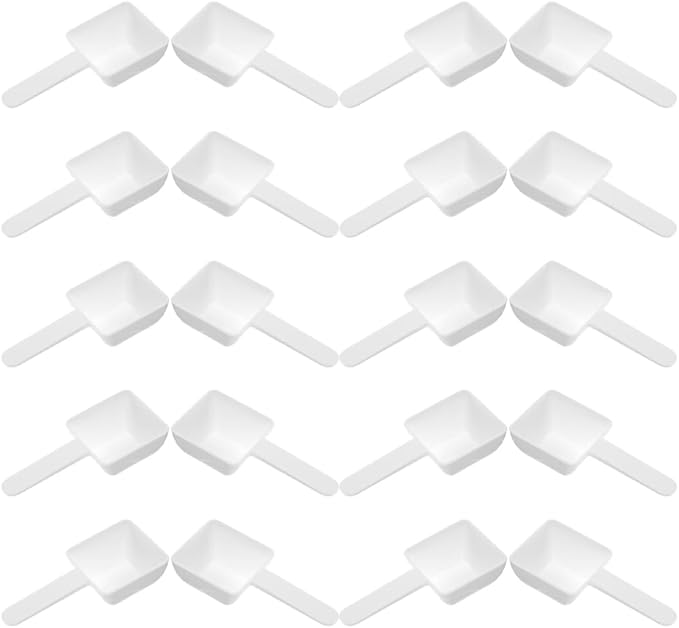VOSAREA 30pcs Plastic Measuring Spoons Laundry Powder Small Scoops for Home Use Reusable and Portable Scooper for Powders (3.73X1.77X0.98 Inch)