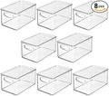 mDesign Plastic Deep Storage Bin Box Container with Lid and Built-In Handles - Organization for Fruit, Snacks, or Food in Kitchen Pantry, Cabinet, or Cupboard, Ligne Collection, 8 Pack, Clear