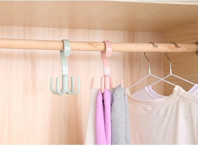 2Pcs Rotating Belt Hanger 360 Degrees Rotatable Organizer with 4 Hooks for Drying Towels Bras Clothes Gloves Plastic Laundry Sock Drying Hanger Nordic Green