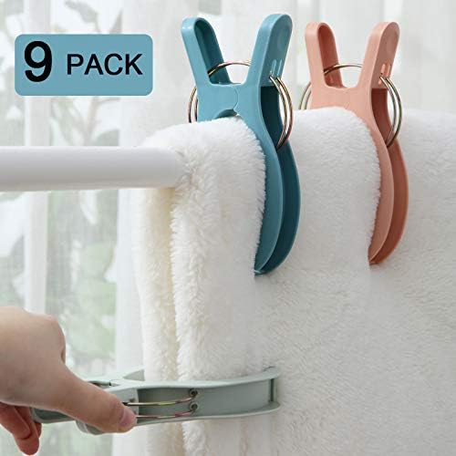 9 Pack Beach Towel Clips Beach Chairs 3 Colors Jumbo Size Towel Clamps Lounge Pool Chairs Plastic Clothes Pegs Hanging Clip Clamps Large for Home Cruise Vacation (9 Pack-3 Color)
